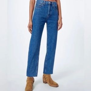 RE/DONE Originals Womens Size 25 High Rise 70s Stove Pipe Jeans Blue Raw Hem